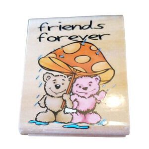 Friends Forever Teddy Bear Friends Sky Kids Wood Mounted Rubber Stamp